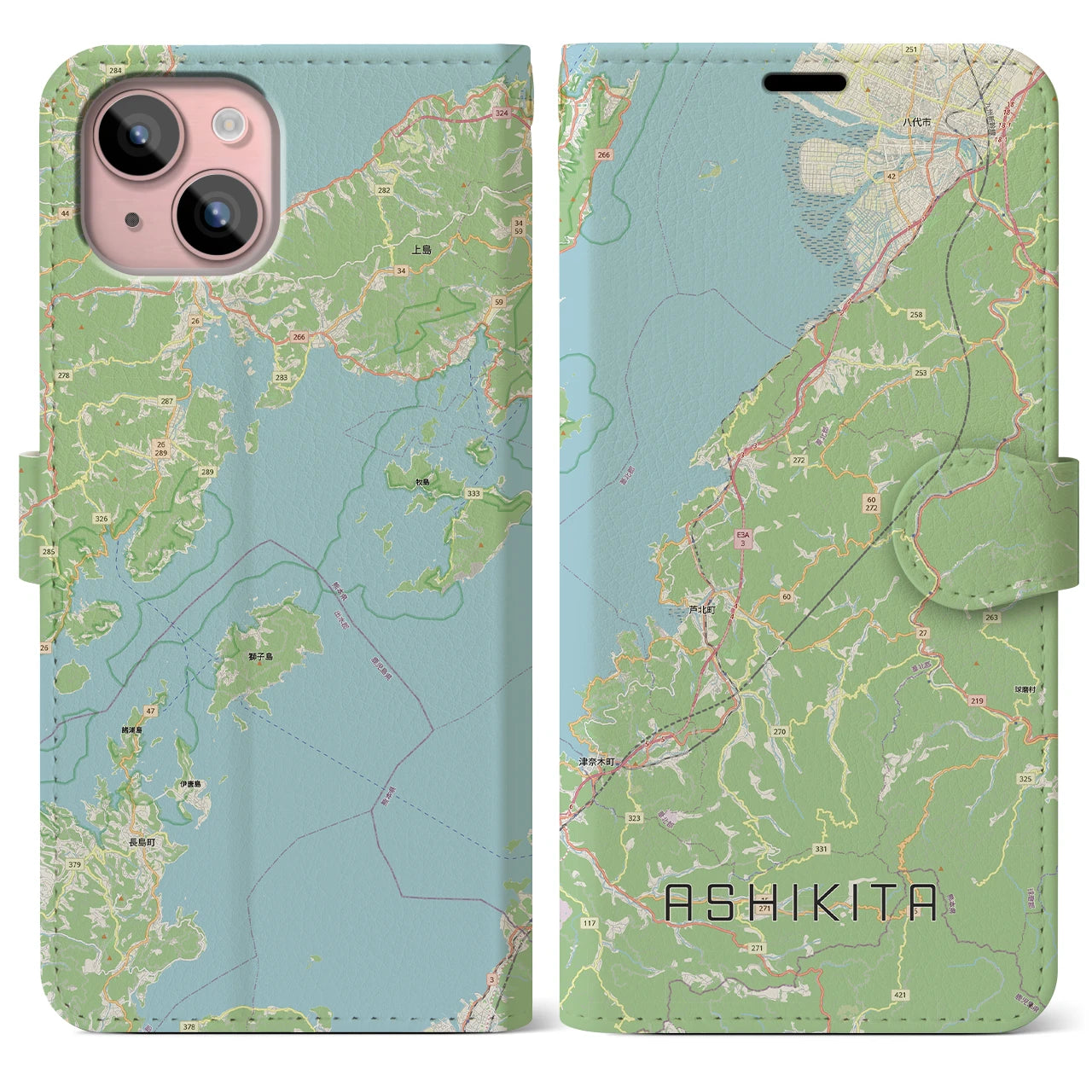 【芦北（熊本県）】地図柄iPhoneケース（手帳タイプ）