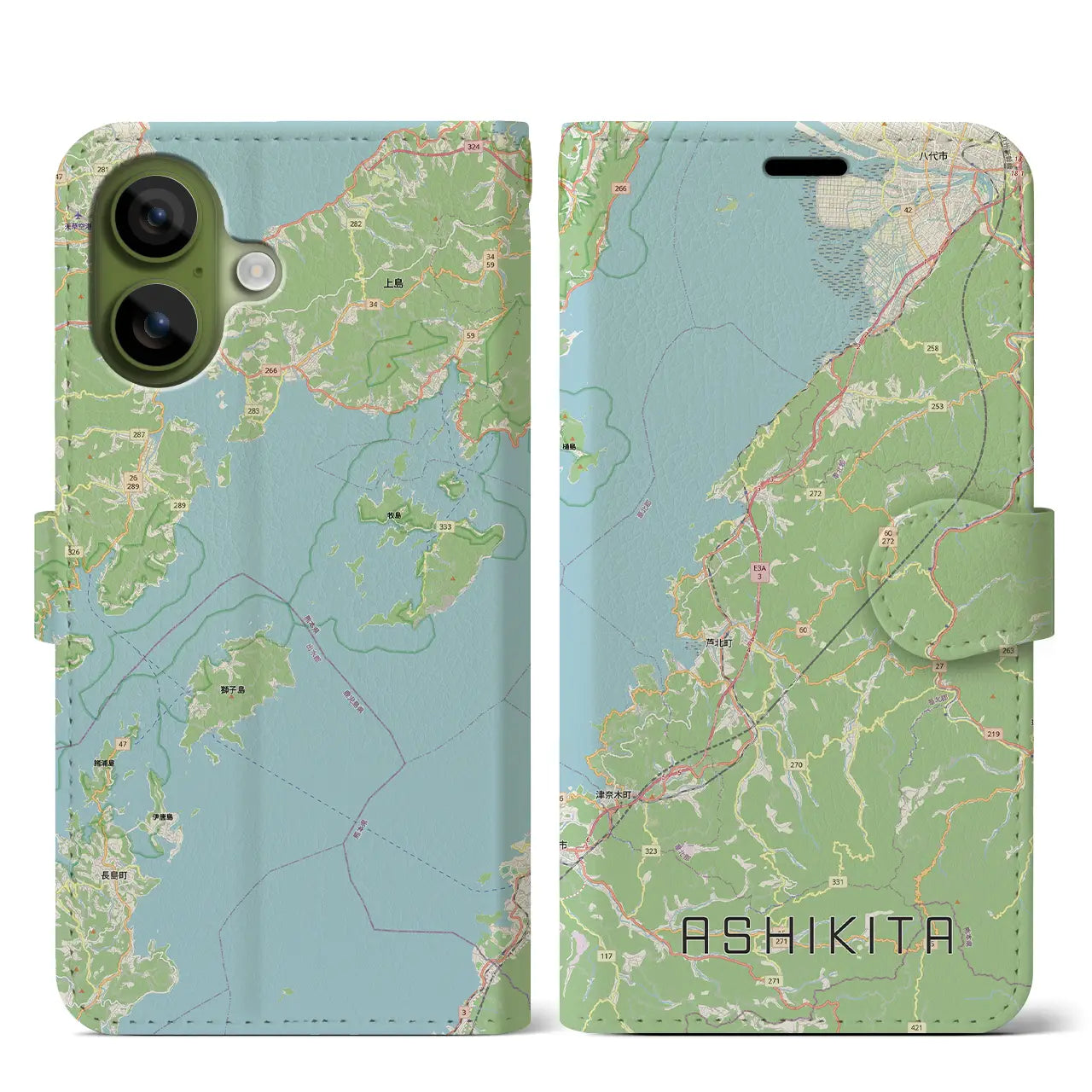 【芦北（熊本県）】地図柄iPhoneケース（手帳タイプ）モノトーン・iPhone 17 Pro Max 用