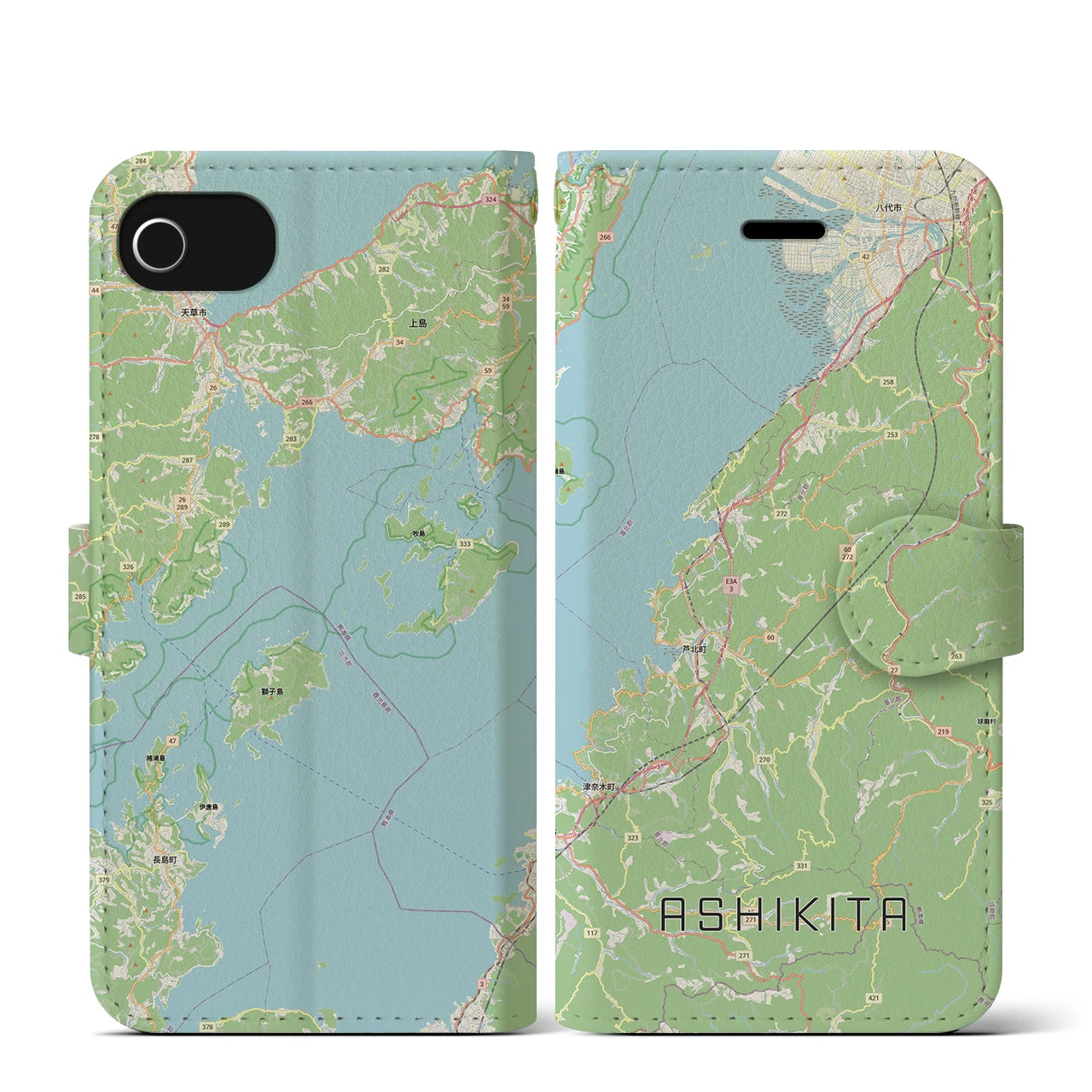 【芦北（熊本県）】地図柄iPhoneケース（手帳タイプ）
