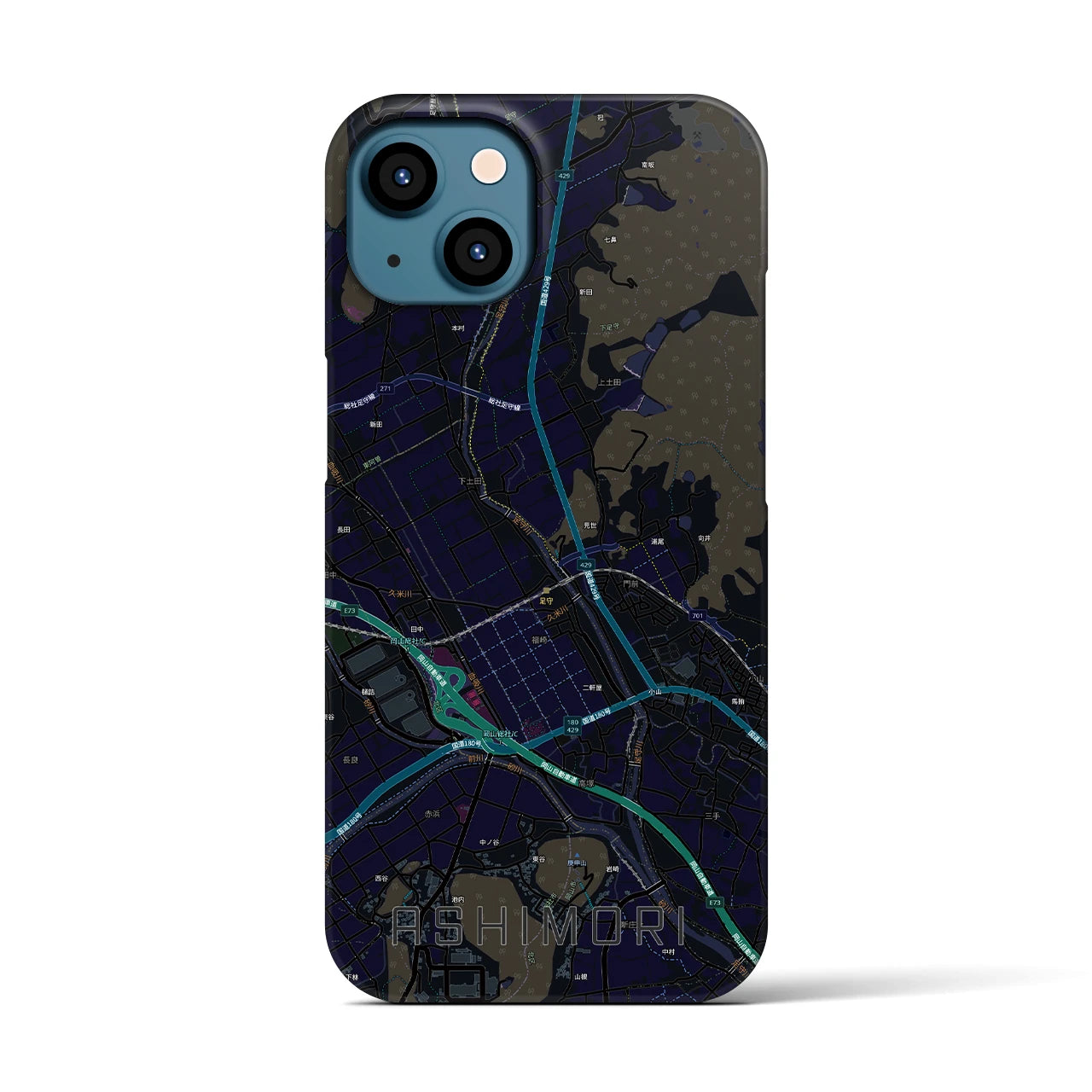 【足守（岡山県）】地図柄iPhoneケース（バックカバータイプ）