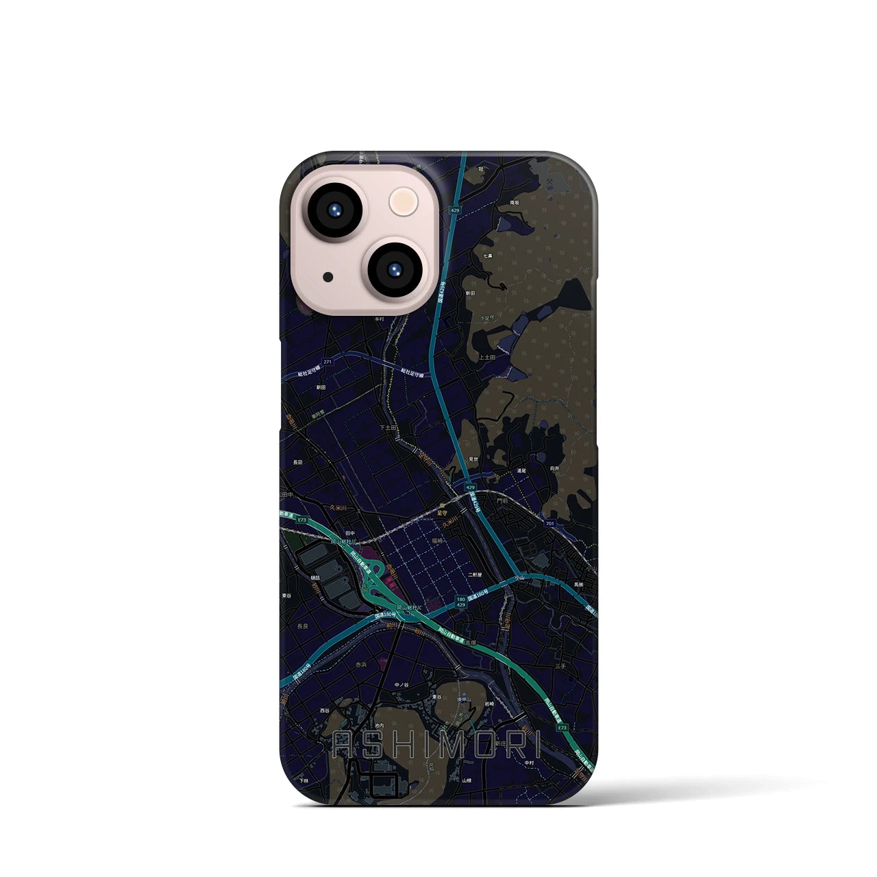 【足守（岡山県）】地図柄iPhoneケース（バックカバータイプ）