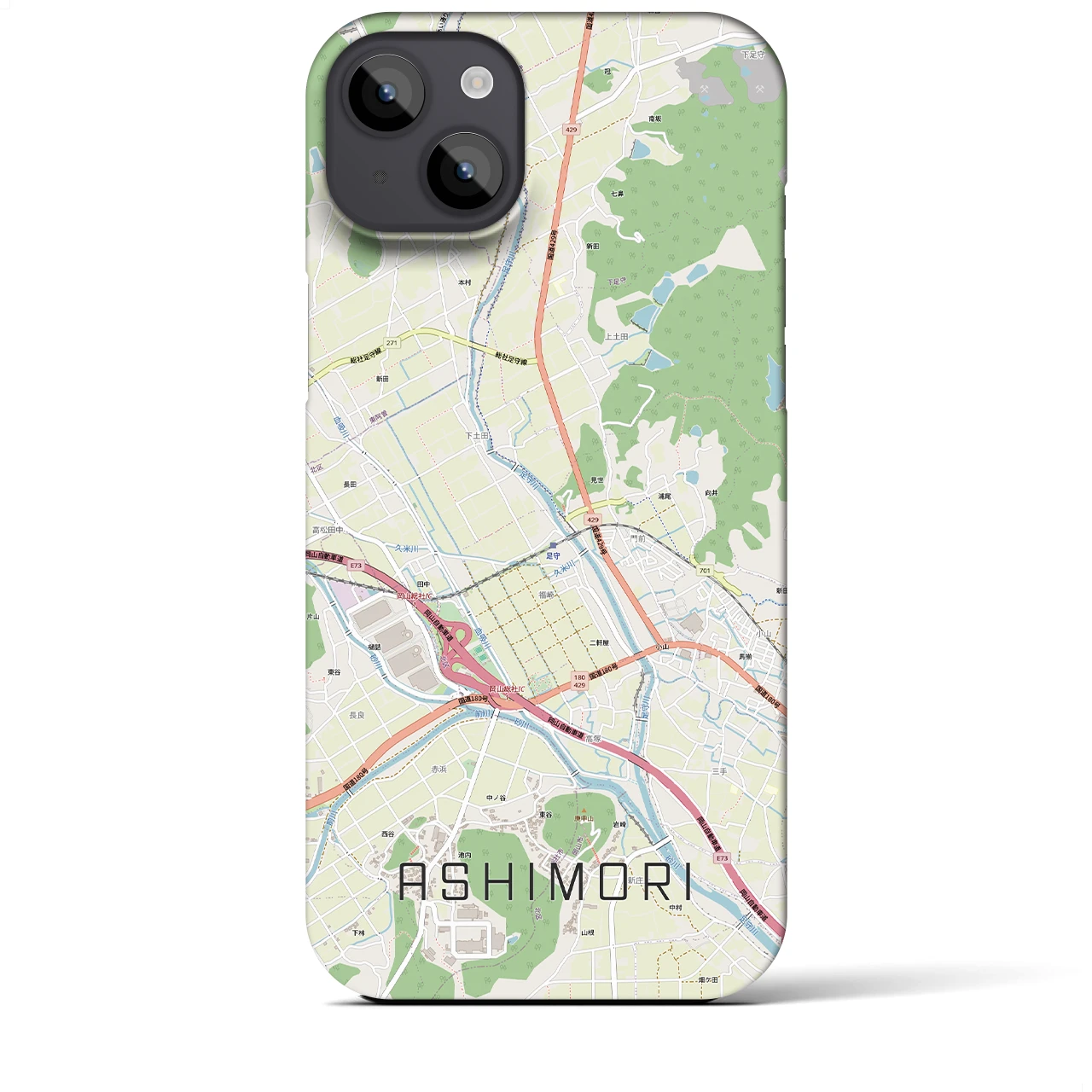 【足守（岡山県）】地図柄iPhoneケース（バックカバータイプ）