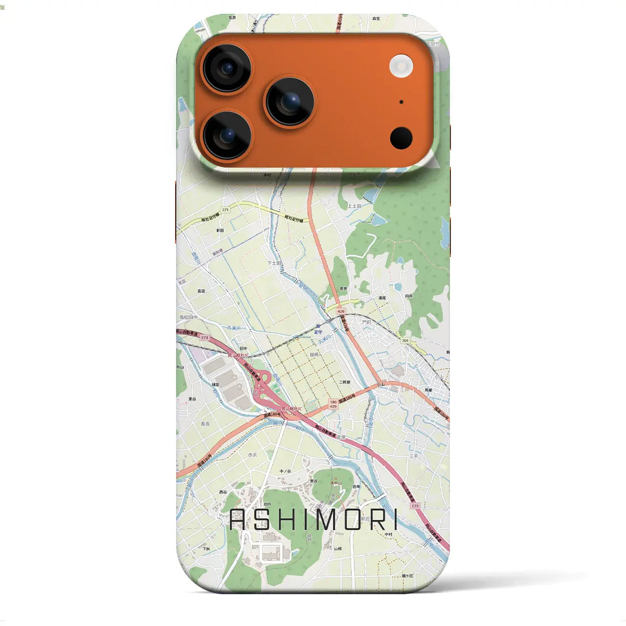 【足守（岡山県）】地図柄iPhoneケース（バックカバータイプ）ナチュラル・iPhone 17 Pro Max 用