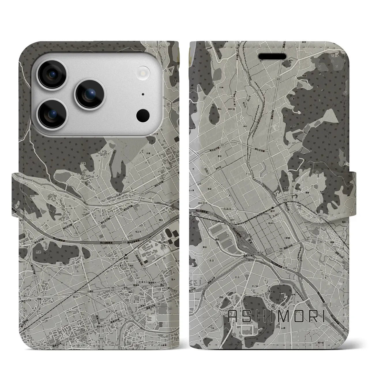 【足守（岡山県）】地図柄iPhoneケース（手帳タイプ）