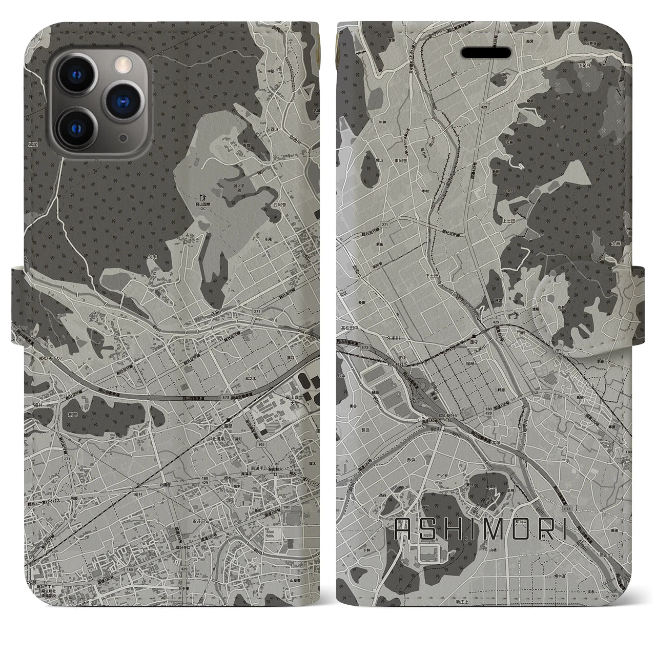 【足守（岡山県）】地図柄iPhoneケース（手帳タイプ）