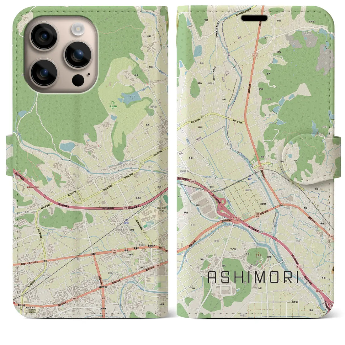 【足守（岡山県）】地図柄iPhoneケース（手帳タイプ）