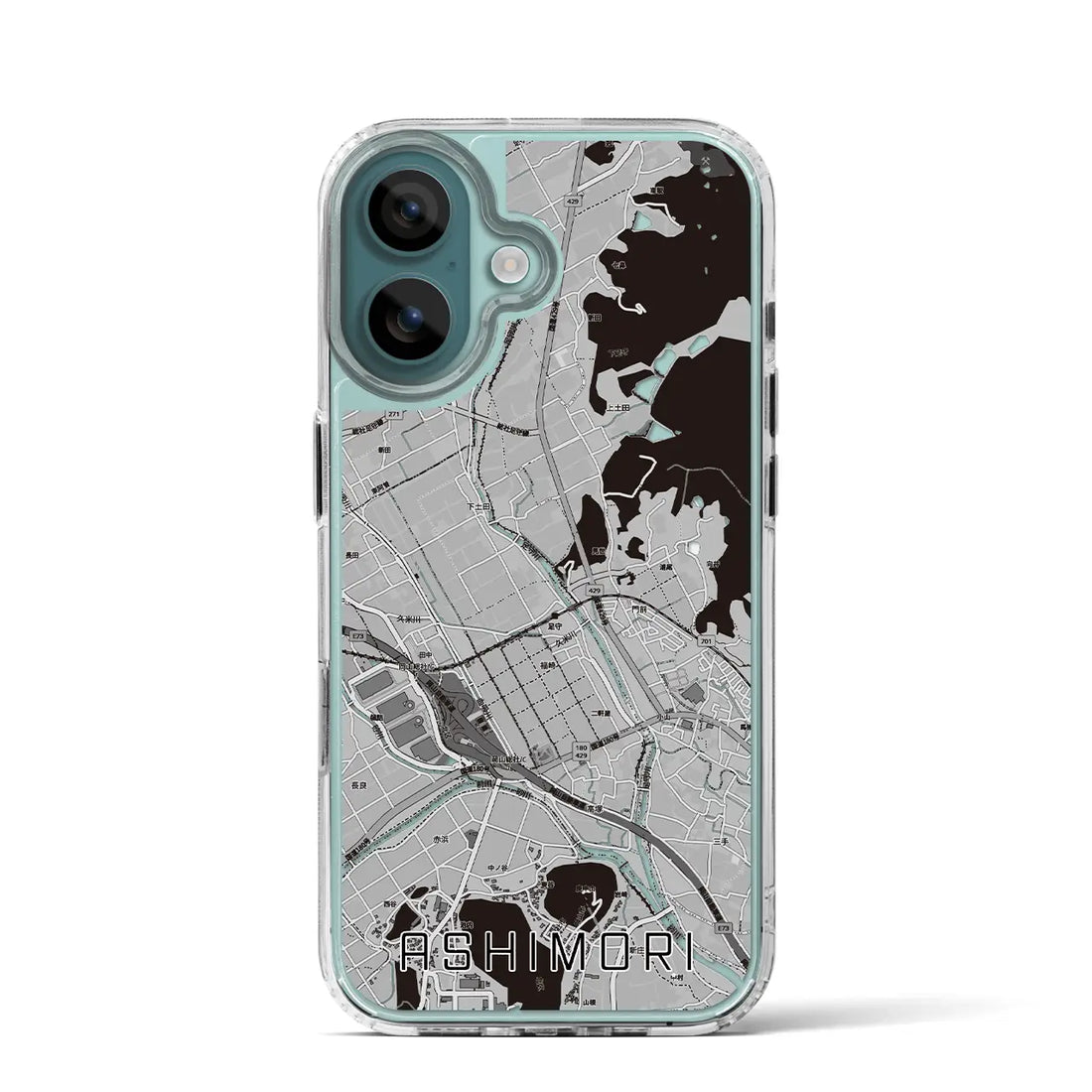 【足守（岡山県）】地図柄iPhoneケース（MagSafeタイプ）モノトーン・iPhone 16 Pro 用