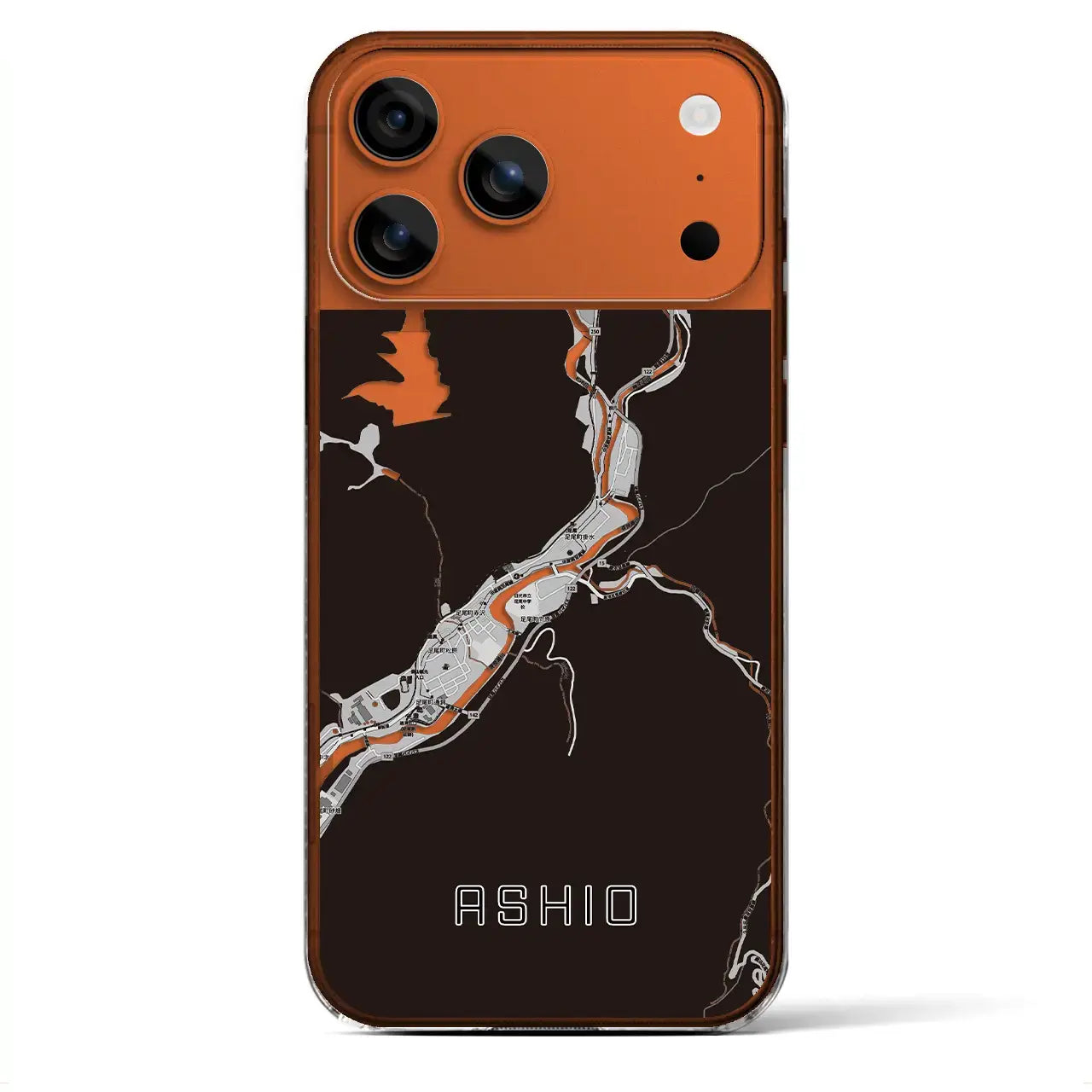 【足尾（栃木県）】地図柄iPhoneケース（クリアタイプ）モノトーン・iPhone 17 Pro Max 用