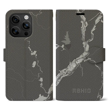 【足尾（栃木県）】地図柄iPhoneケース（手帳タイプ）モノトーン・iPhone 16 用