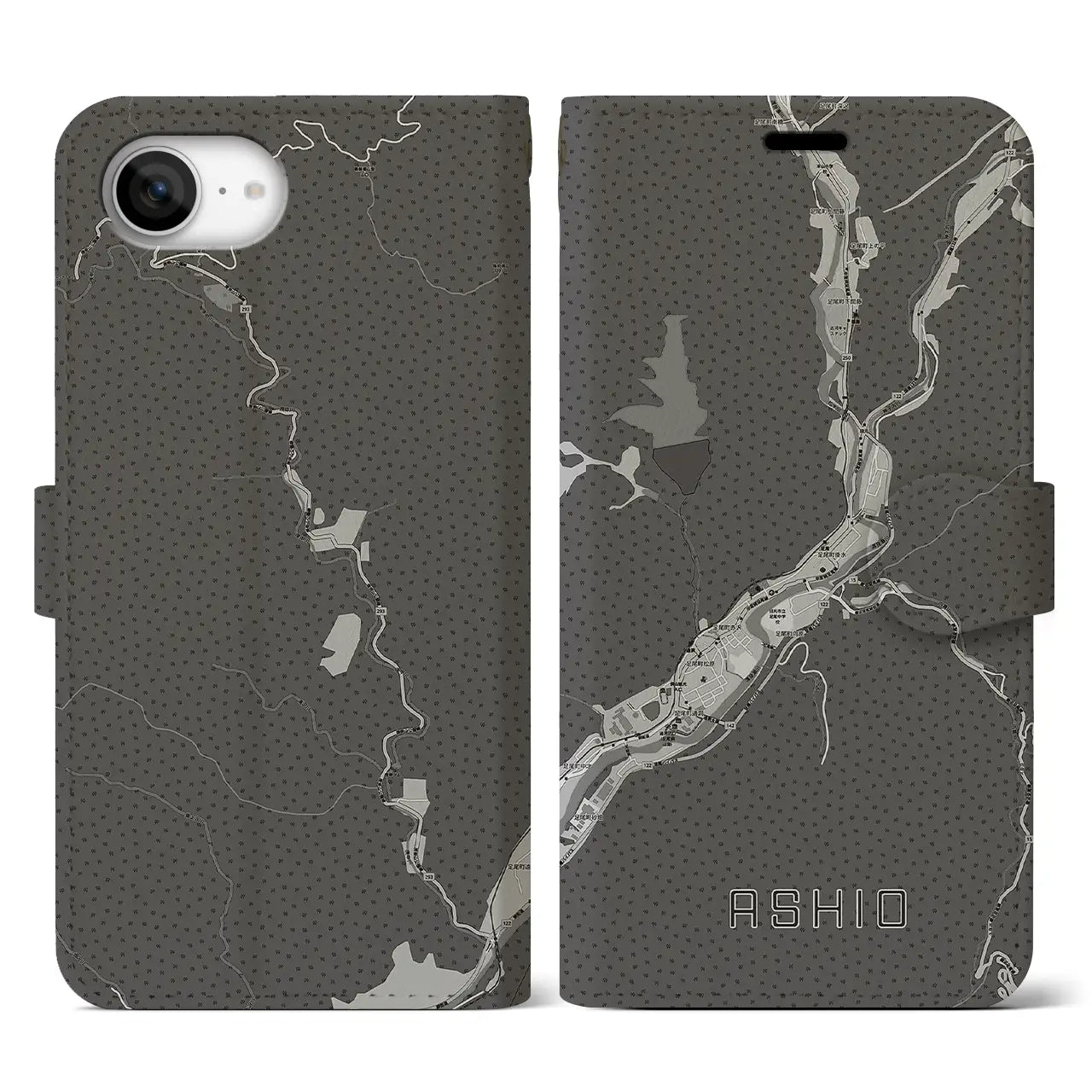 【足尾（栃木県）】地図柄iPhoneケース（手帳タイプ）