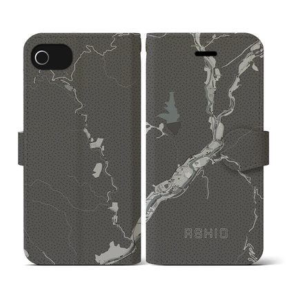 【足尾（栃木県）】地図柄iPhoneケース（手帳タイプ）モノトーン・iPhone SE（第3 / 第2世代） / 8 / 7 / 6s / 6 用