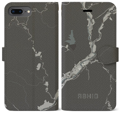 【足尾（栃木県）】地図柄iPhoneケース（手帳タイプ）モノトーン・iPhone 8Plus /7Plus / 6sPlus / 6Plus 用