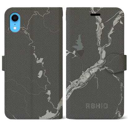 【足尾（栃木県）】地図柄iPhoneケース（手帳タイプ）モノトーン・iPhone XR 用