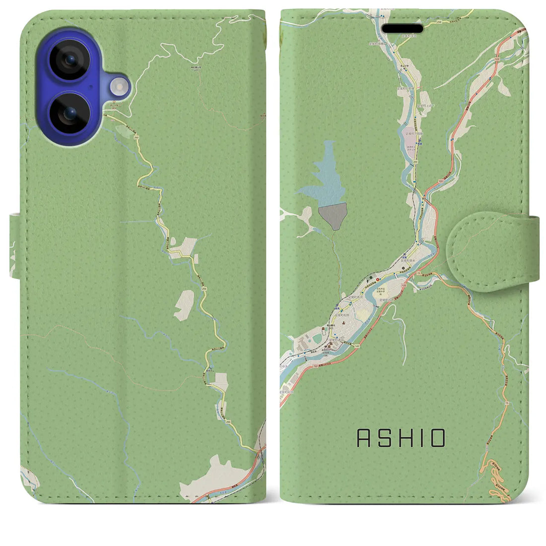 【足尾（栃木県）】地図柄iPhoneケース（手帳タイプ）ナチュラル・iPhone 16 Pro Max 用