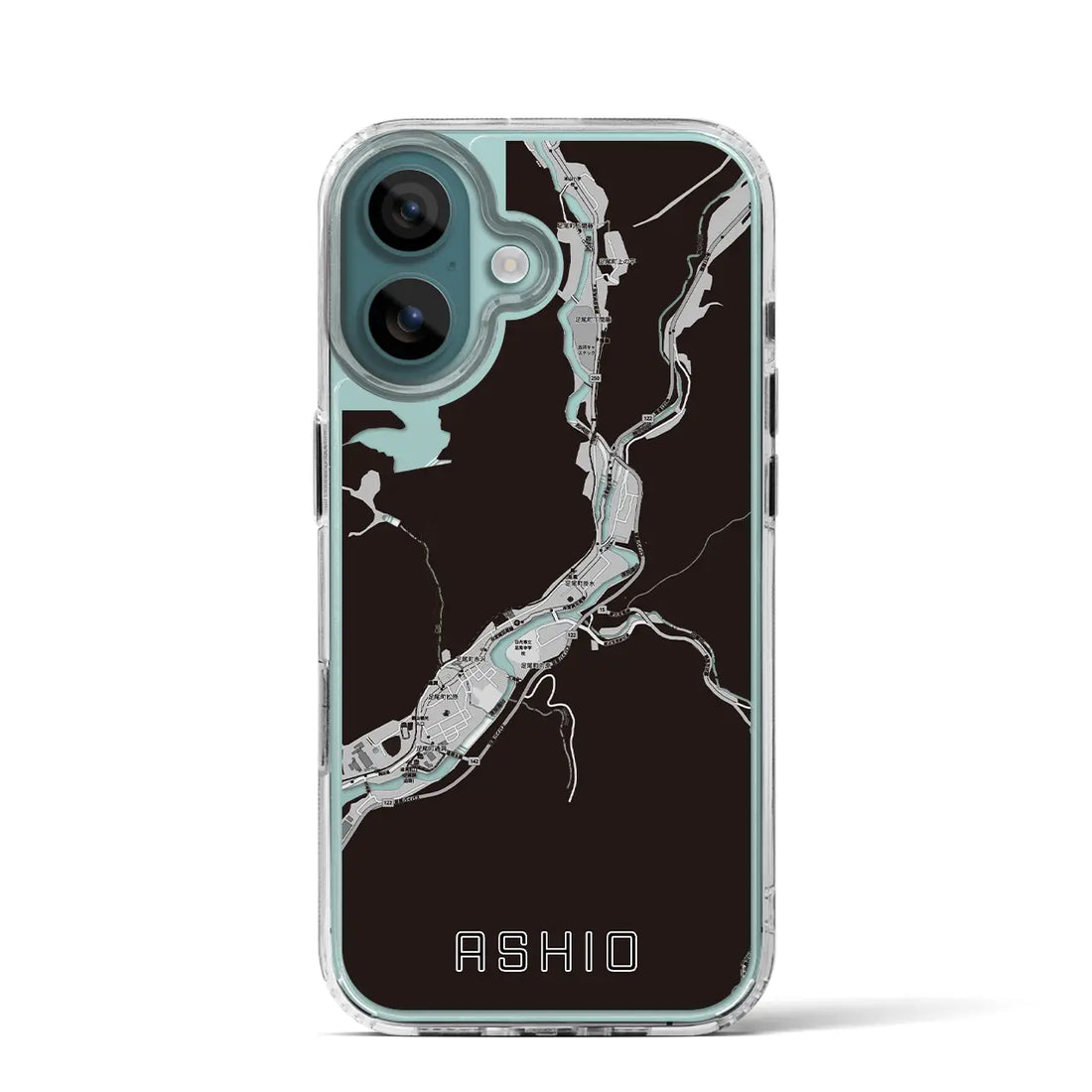 【足尾(栃木県)】地図柄iPhoneケース(MagSafeタイプ)モノトーン・iPhone 16 Pro 用