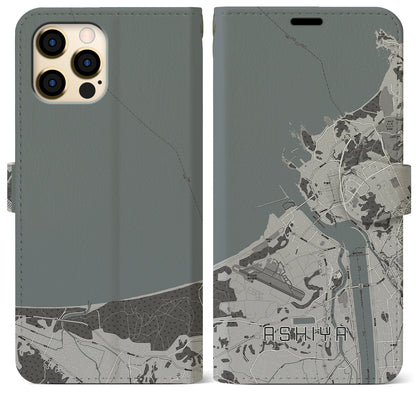 【芦屋（福岡県）】地図柄iPhoneケース（手帳タイプ）モノトーン・iPhone 12 Pro Max 用