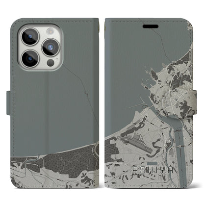 【芦屋（福岡県）】地図柄iPhoneケース（手帳タイプ）モノトーン・iPhone 15 Pro 用