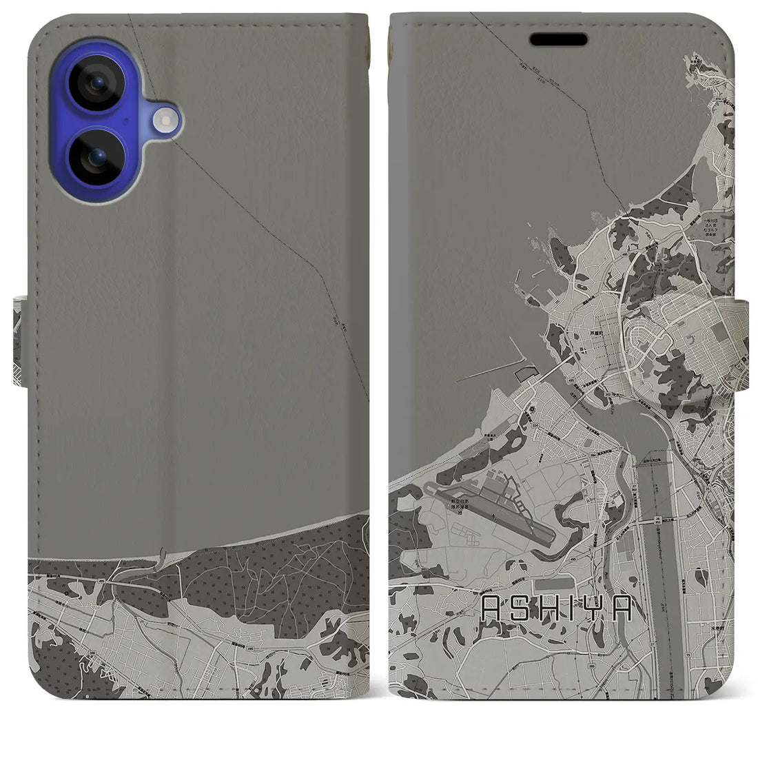 【芦屋(福岡県)】地図柄iPhoneケース(手帳タイプ)モノトーン・iPhone 16 Pro Max 用
