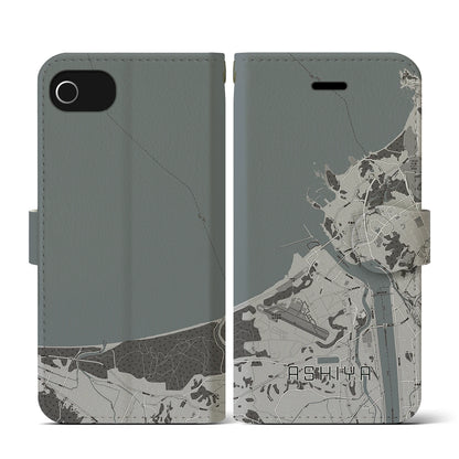 【芦屋（福岡県）】地図柄iPhoneケース（手帳タイプ）モノトーン・iPhone SE（第3 / 第2世代） / 8 / 7 / 6s / 6 用