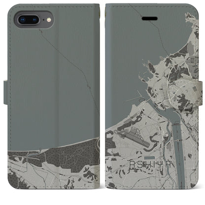 【芦屋（福岡県）】地図柄iPhoneケース（手帳タイプ）モノトーン・iPhone 8Plus /7Plus / 6sPlus / 6Plus 用