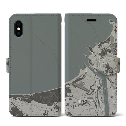 【芦屋（福岡県）】地図柄iPhoneケース（手帳タイプ）モノトーン・iPhone XS / X 用