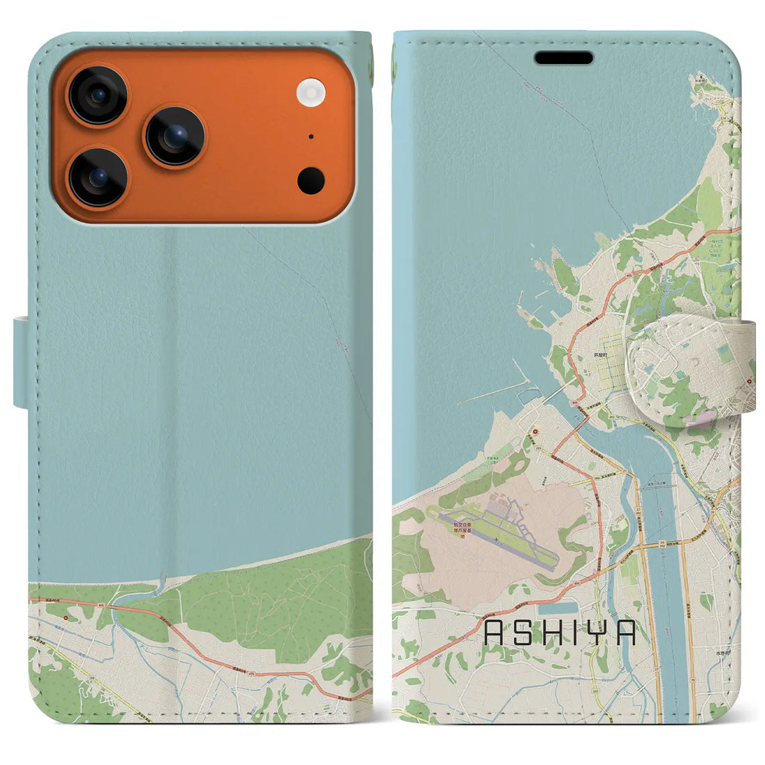 【芦屋（福岡県）】地図柄iPhoneケース（手帳タイプ）モノトーン・iPhone 17 Pro Max 用