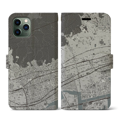 【芦屋（兵庫県）】地図柄iPhoneケース（手帳タイプ）モノトーン・iPhone 11 Pro 用