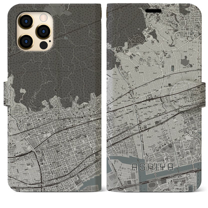 【芦屋（兵庫県）】地図柄iPhoneケース（手帳タイプ）モノトーン・iPhone 12 Pro Max 用