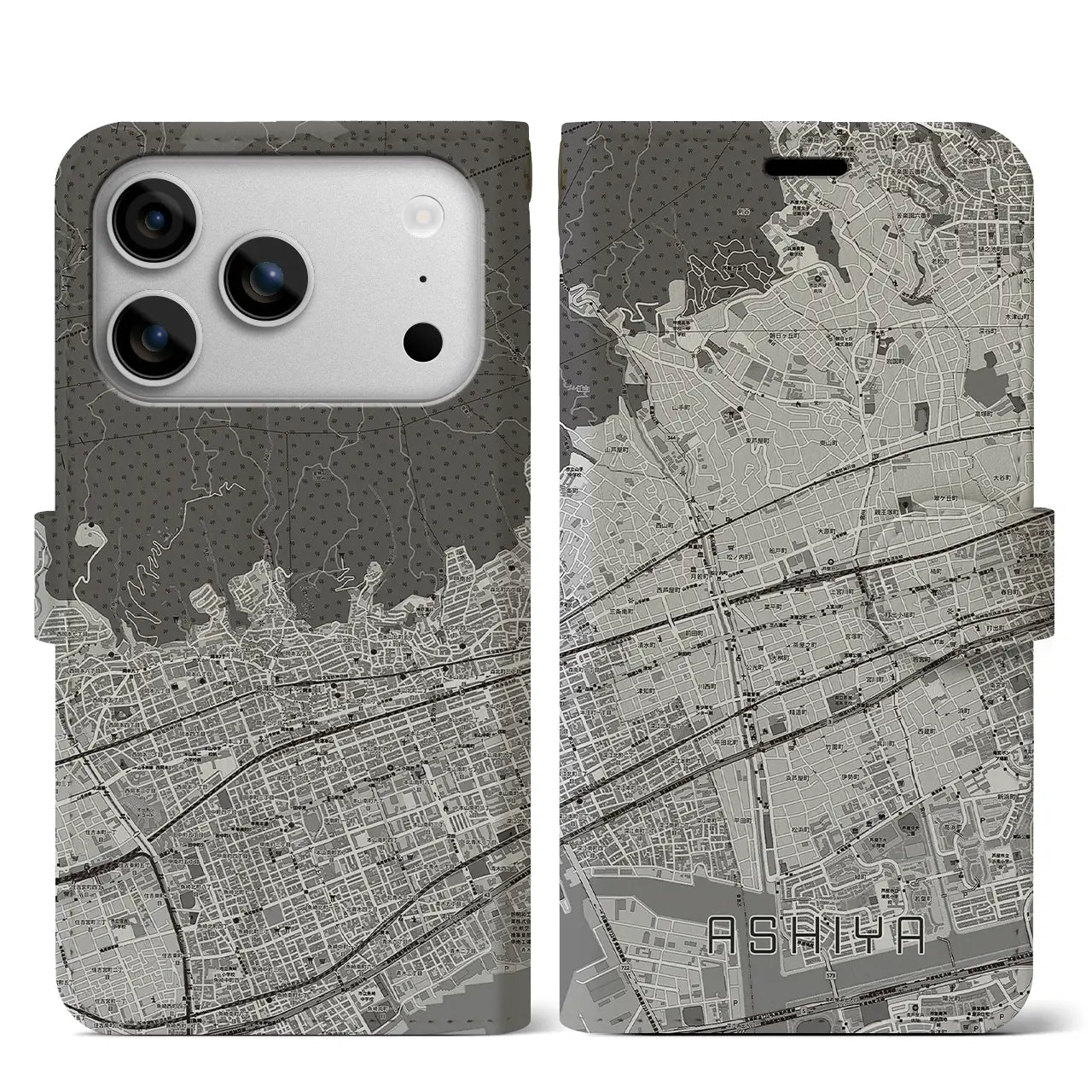 【芦屋（兵庫県）】地図柄iPhoneケース（手帳タイプ）