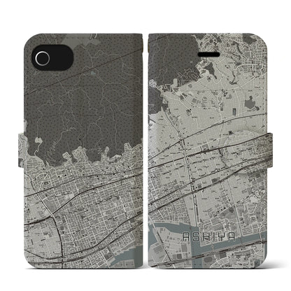 【芦屋（兵庫県）】地図柄iPhoneケース（手帳タイプ）モノトーン・iPhone SE（第3 / 第2世代） / 8 / 7 / 6s / 6 用