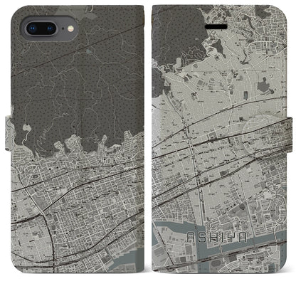 【芦屋（兵庫県）】地図柄iPhoneケース（手帳タイプ）モノトーン・iPhone 8Plus /7Plus / 6sPlus / 6Plus 用