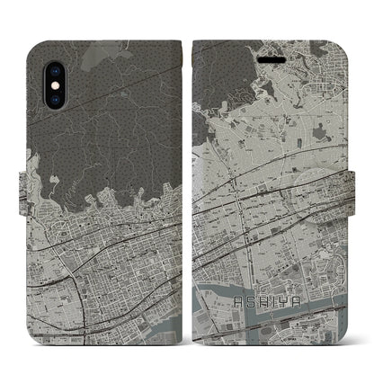【芦屋（兵庫県）】地図柄iPhoneケース（手帳タイプ）モノトーン・iPhone XS / X 用
