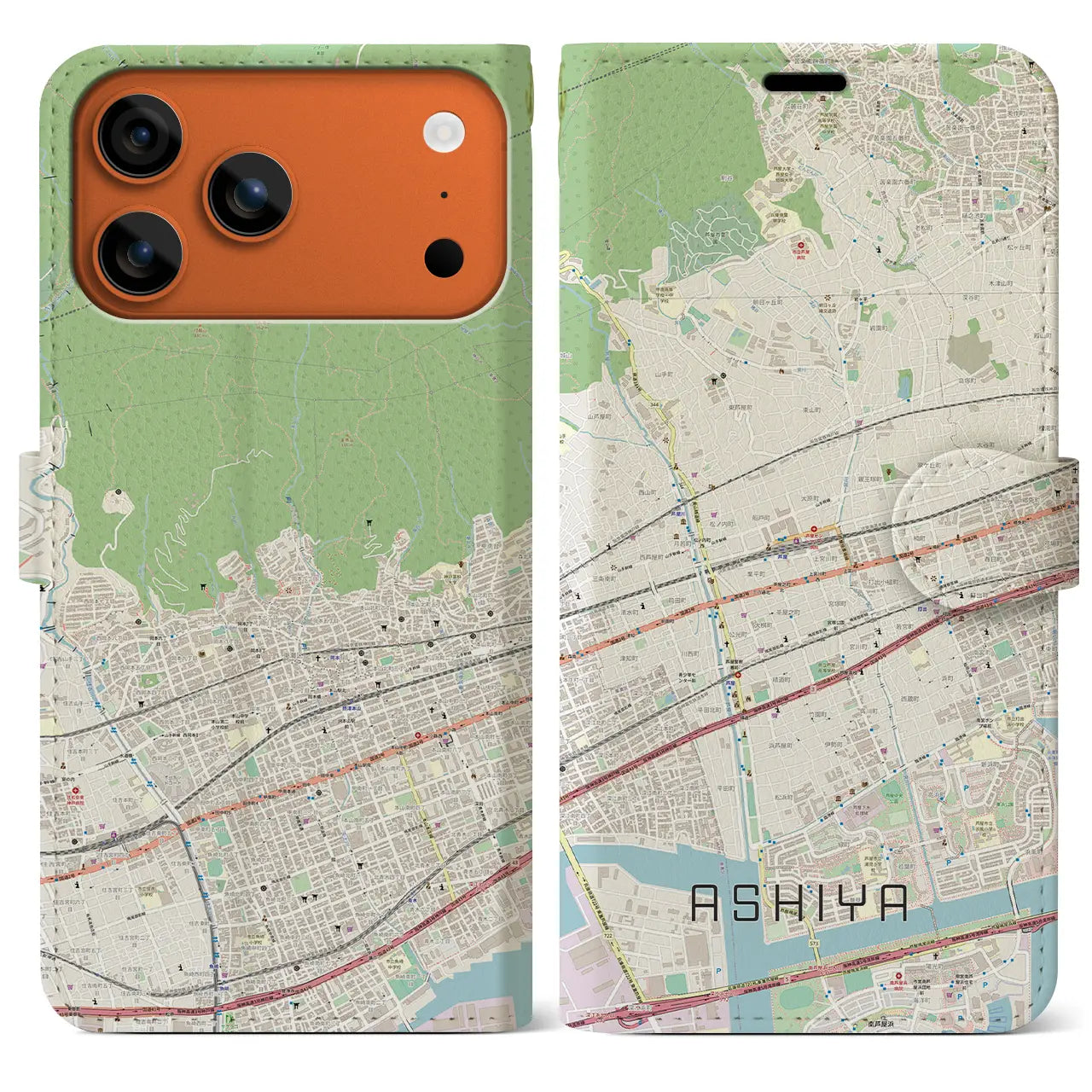 【芦屋（兵庫県）】地図柄iPhoneケース（手帳タイプ）