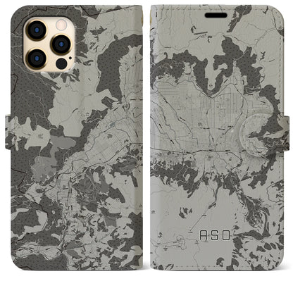 【阿蘇2（熊本県）】地図柄iPhoneケース（手帳タイプ）モノトーン・iPhone 12 Pro Max 用