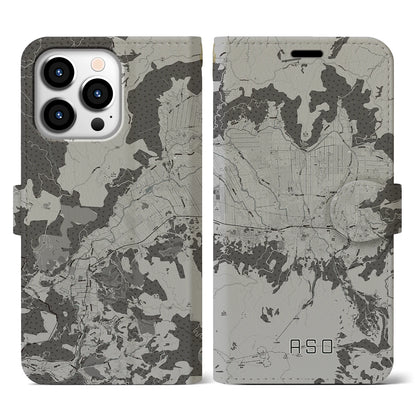 【阿蘇2（熊本県）】地図柄iPhoneケース（手帳タイプ）モノトーン・iPhone 13 Pro 用