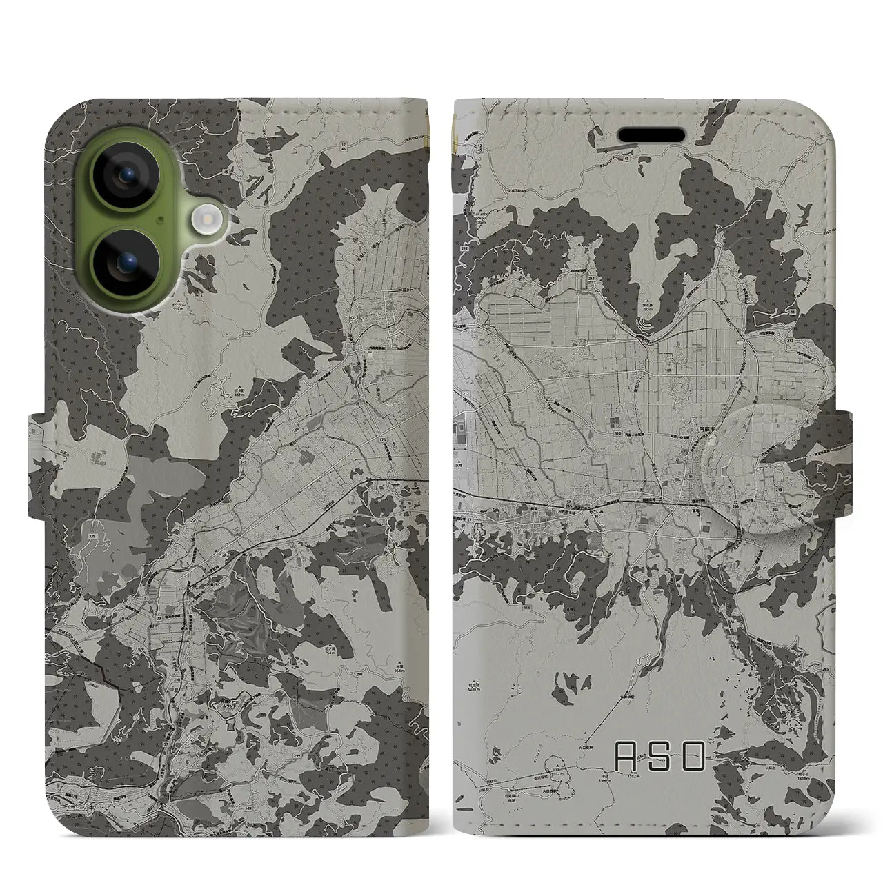 【阿蘇2（熊本県）】地図柄iPhoneケース（手帳タイプ）