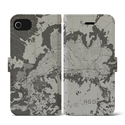 【阿蘇2（熊本県）】地図柄iPhoneケース（手帳タイプ）モノトーン・iPhone SE（第3 / 第2世代） / 8 / 7 / 6s / 6 用