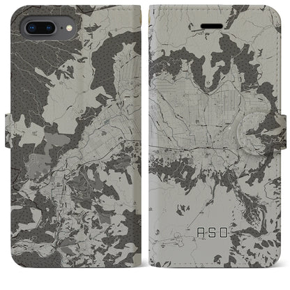 【阿蘇2（熊本県）】地図柄iPhoneケース（手帳タイプ）モノトーン・iPhone 8Plus /7Plus / 6sPlus / 6Plus 用