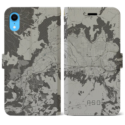 【阿蘇2（熊本県）】地図柄iPhoneケース（手帳タイプ）モノトーン・iPhone XR 用