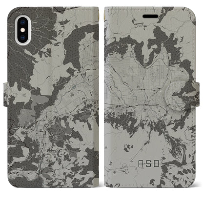 【阿蘇2（熊本県）】地図柄iPhoneケース（手帳タイプ）モノトーン・iPhone XS Max 用