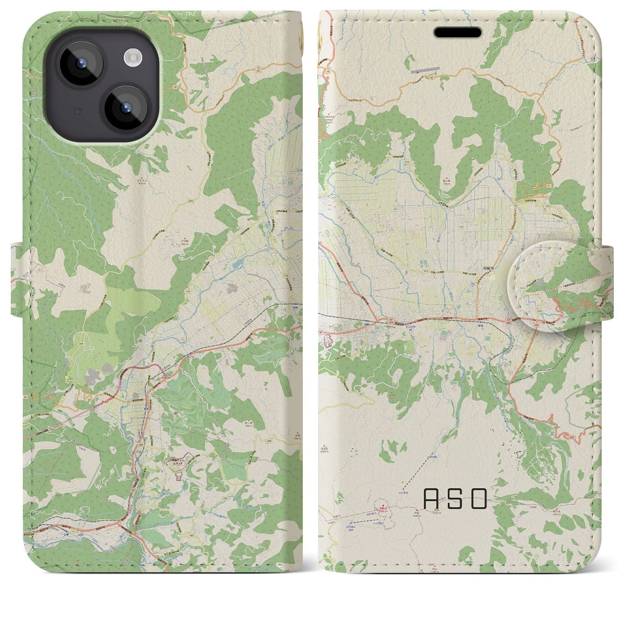 【阿蘇2（熊本県）】地図柄iPhoneケース（手帳タイプ）