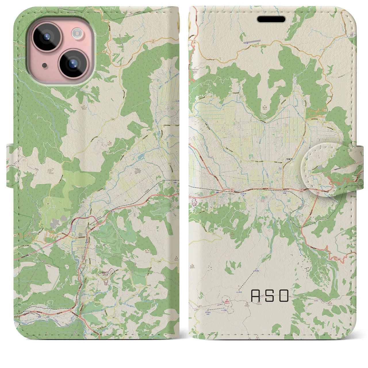 【阿蘇2（熊本県）】地図柄iPhoneケース（手帳タイプ）