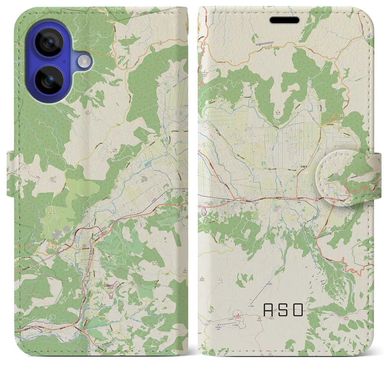 【阿蘇2（熊本県）】地図柄iPhoneケース（手帳タイプ）