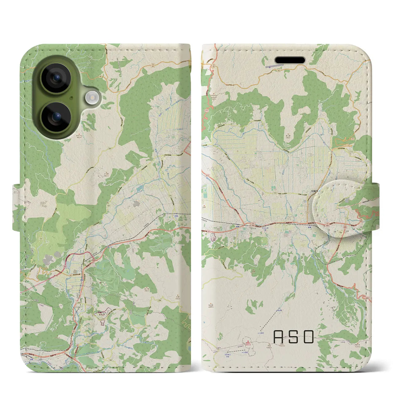 【阿蘇2（熊本県）】地図柄iPhoneケース（手帳タイプ）