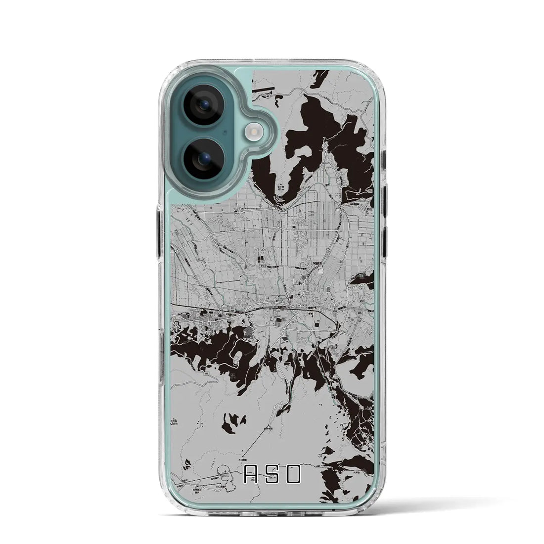 【阿蘇2（熊本県）】地図柄iPhoneケース（MagSafeタイプ）モノトーン・iPhone 16 Pro 用