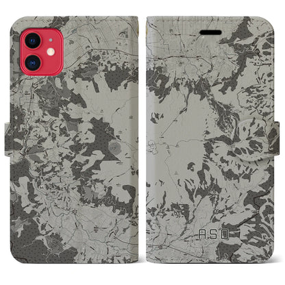 【阿蘇（熊本県）】地図柄iPhoneケース（手帳タイプ）モノトーン・iPhone 11 用