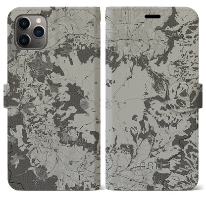【阿蘇（熊本県）】地図柄iPhoneケース（手帳タイプ）モノトーン・iPhone 11 Pro Max 用