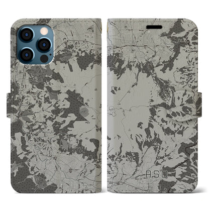 【阿蘇（熊本県）】地図柄iPhoneケース（手帳タイプ）モノトーン・iPhone 12 / 12 Pro 用
