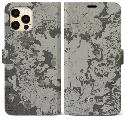 【阿蘇（熊本県）】地図柄iPhoneケース（手帳タイプ）モノトーン・iPhone 12 Pro Max 用