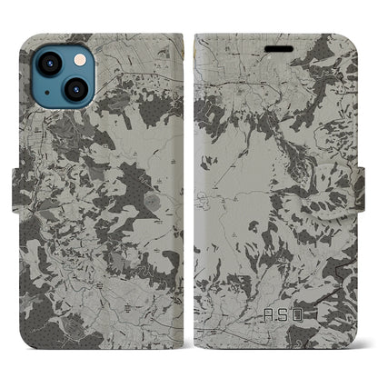 【阿蘇（熊本県）】地図柄iPhoneケース（手帳タイプ）モノトーン・iPhone 13 用
